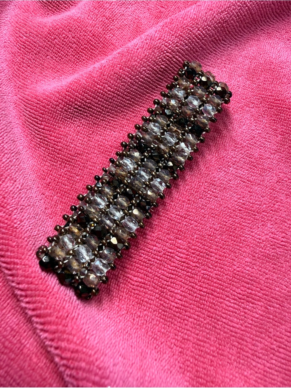 Crystal Row Beaded Barrette - Smoky Brown